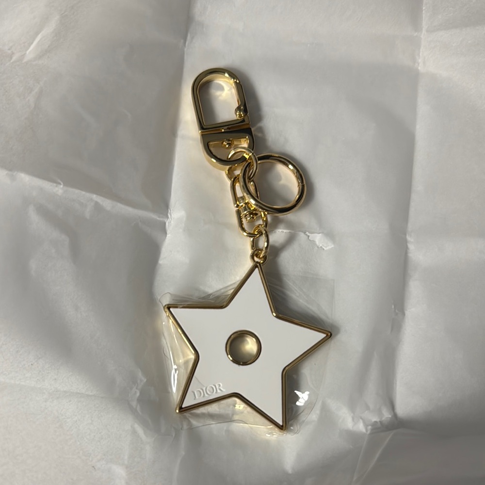 Dior White and Gold Star Keychain